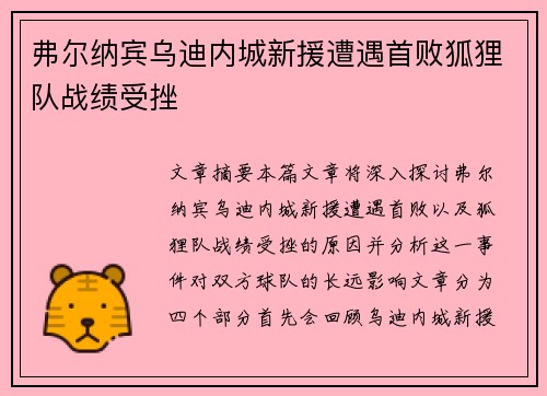 弗尔纳宾乌迪内城新援遭遇首败狐狸队战绩受挫