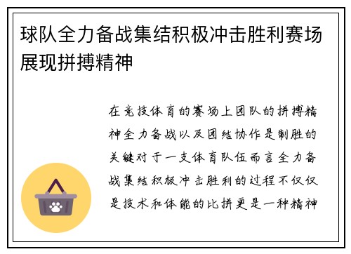 球队全力备战集结积极冲击胜利赛场展现拼搏精神